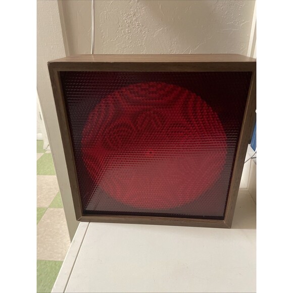 Vintage 70s Disco Lite Motion Light 11.5” Wood Square Party Psychedelic Red - Picture 3 of 13